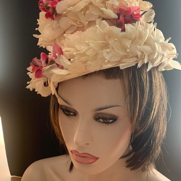 vintage hat/with flowers - Picture 2 of 14